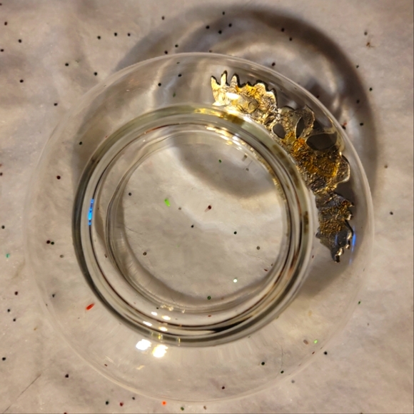 Vtg Pewter Bow Pinecone Accented Small Aquarium Shaped Round Clear Glass Bowl - Picture 4 of 4